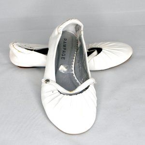 White pleated-toe Mary Jane flats